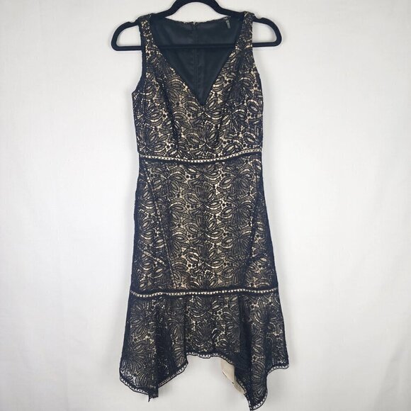 Elie Tahari Lace Overlay Asymmetrical Hem Midi Dress 4 - Picture 2 of 8